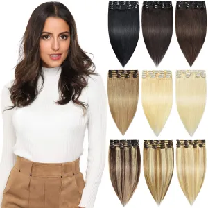 Rose bud Clip in Hair Extensions REMY Human Hair 8Pcs 18 Clips 60g/Set 12 Inch Ash Blonde mix Bleach Blonde