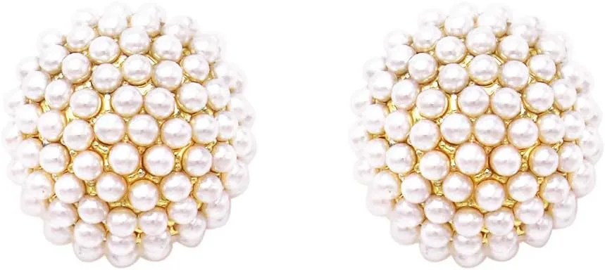 Rosemarie & Jubalee Women's Timeless Classic Simulated Pave Pearl Cluster Hypoallergenic Stud Earrings, 0.35"