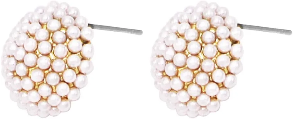 Rosemarie & Jubalee Women's Timeless Classic Simulated Pave Pearl Cluster Hypoallergenic Stud Earrings, 0.35"