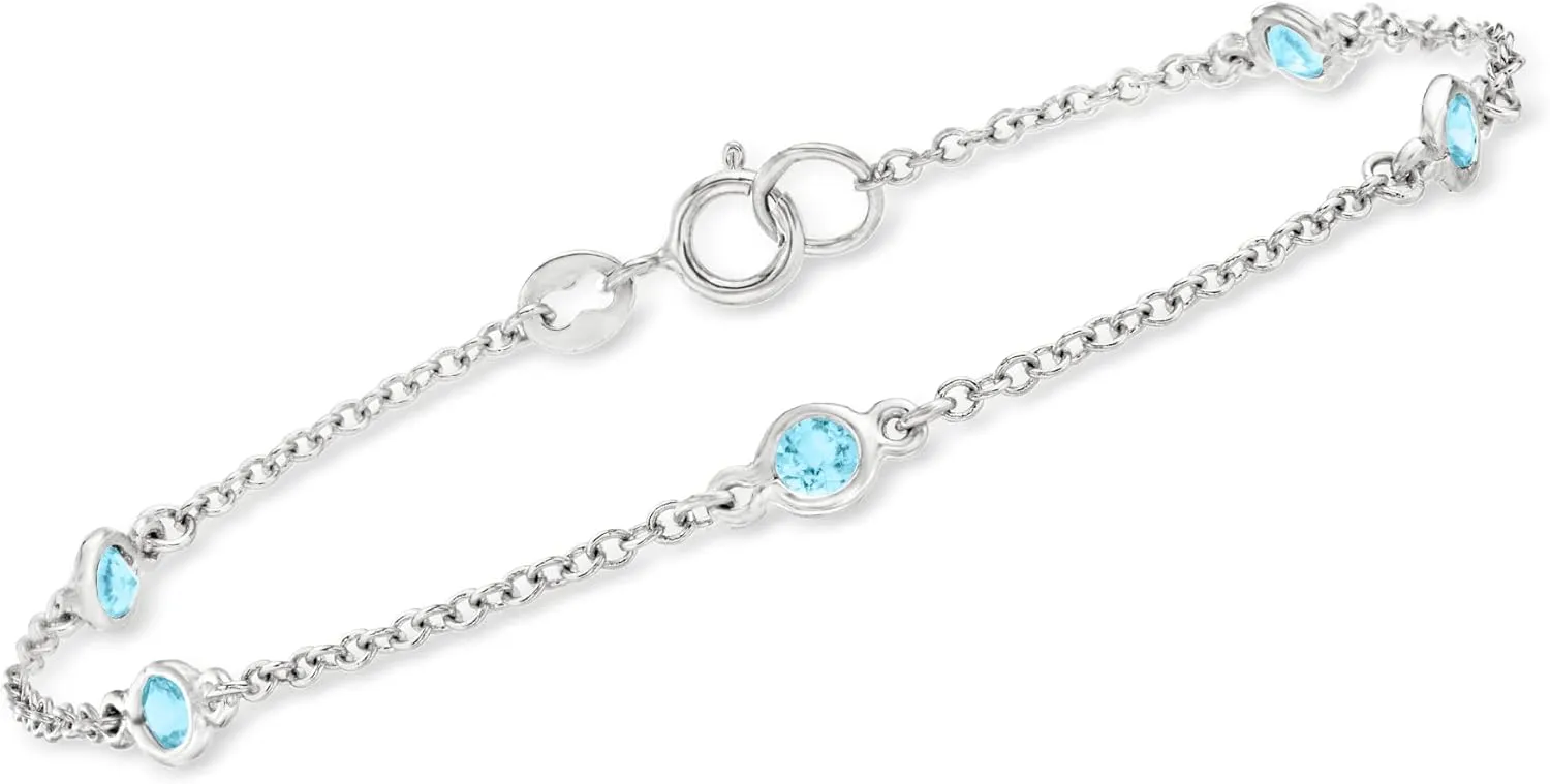 Ross-Simons 0.80 ct. t.w. Bezel-Set Swiss Blue Topaz Station Bracelet in Sterling Silver