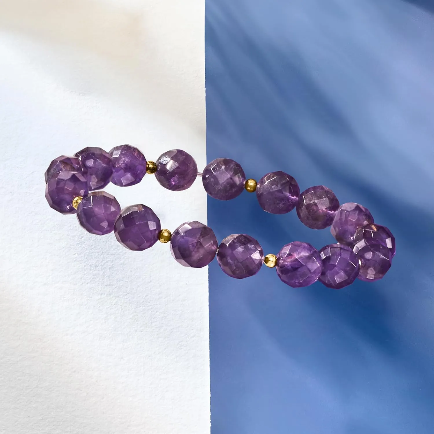 Ross-Simons 10mm Gemstone Bead Stretch Bracelet with 14kt Yellow Gold