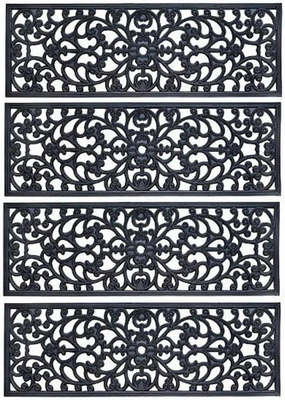 Rubber Stair Treads - Set of 4 30" Outdoor Black Scrollwork Rubber Non-Slip Stair Treads Mat