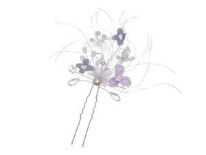 SAMKY 2 PCS Lilac Lavander Purple Flower Butterfly Crystal Feather Hair Pins - Silver T1256