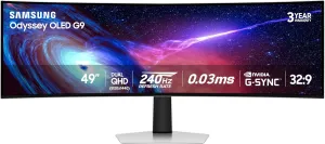 Samsung 49" Odyssey OLED (G93SC) Series Curved Gaming Monitor w QD-OLED, 240Hz, 0.03ms, Dual QHD,DisplayHDR True Black 400,AMD FreeSync Premium Pro,Height Adjustable Stand,3 Yr Warranty,LS49CG932SNXZA