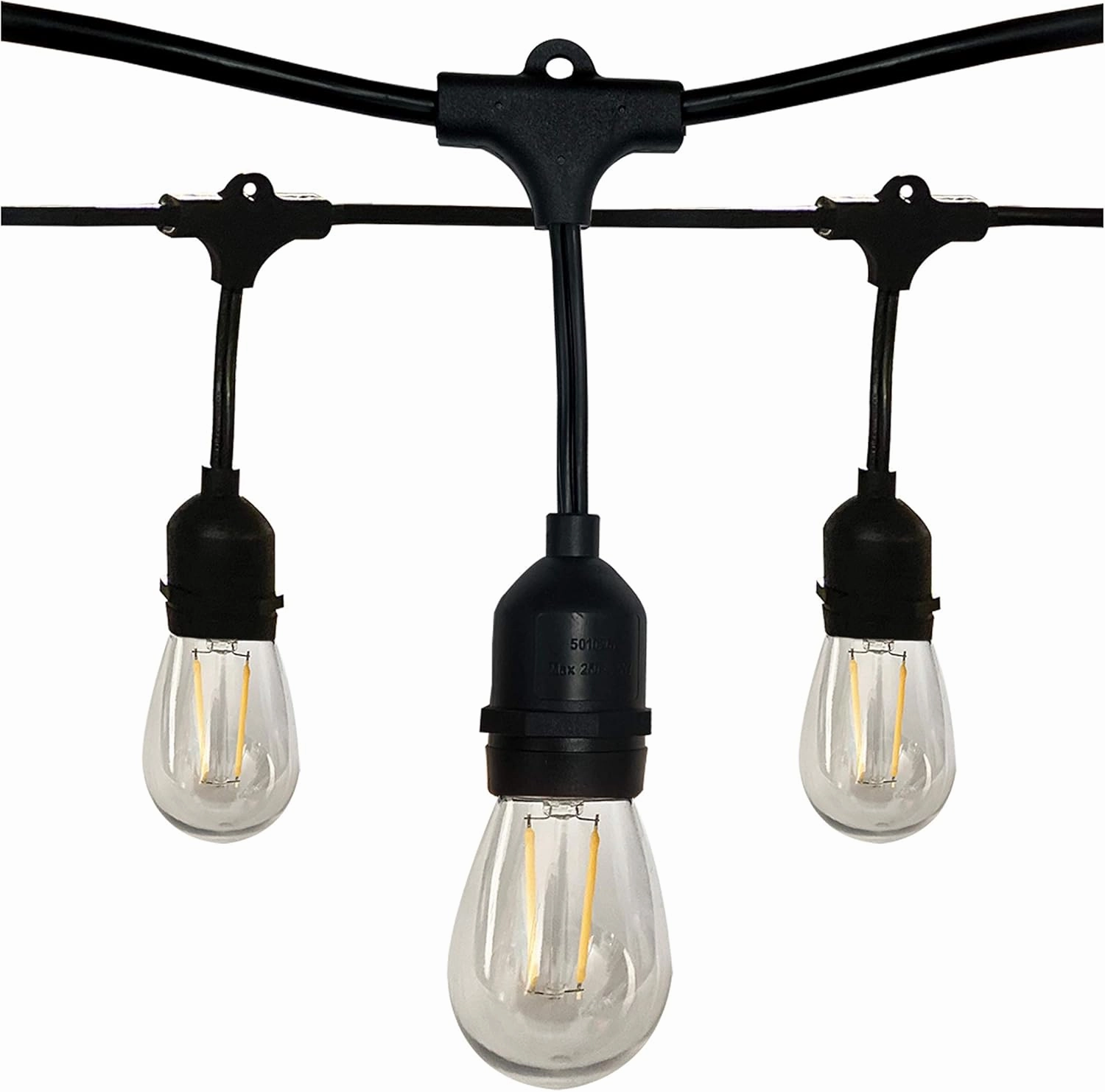Satco S8020 12-Light 24 Foot Outdoor LED String Light Set, 12 Watts/120 Volts, 2700K, 1200 Lumens , White , Black