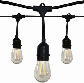 Satco S8020 12-Light 24 Foot Outdoor LED String Light Set, 12 Watts/120 Volts, 2700K, 1200 Lumens , White , Black
