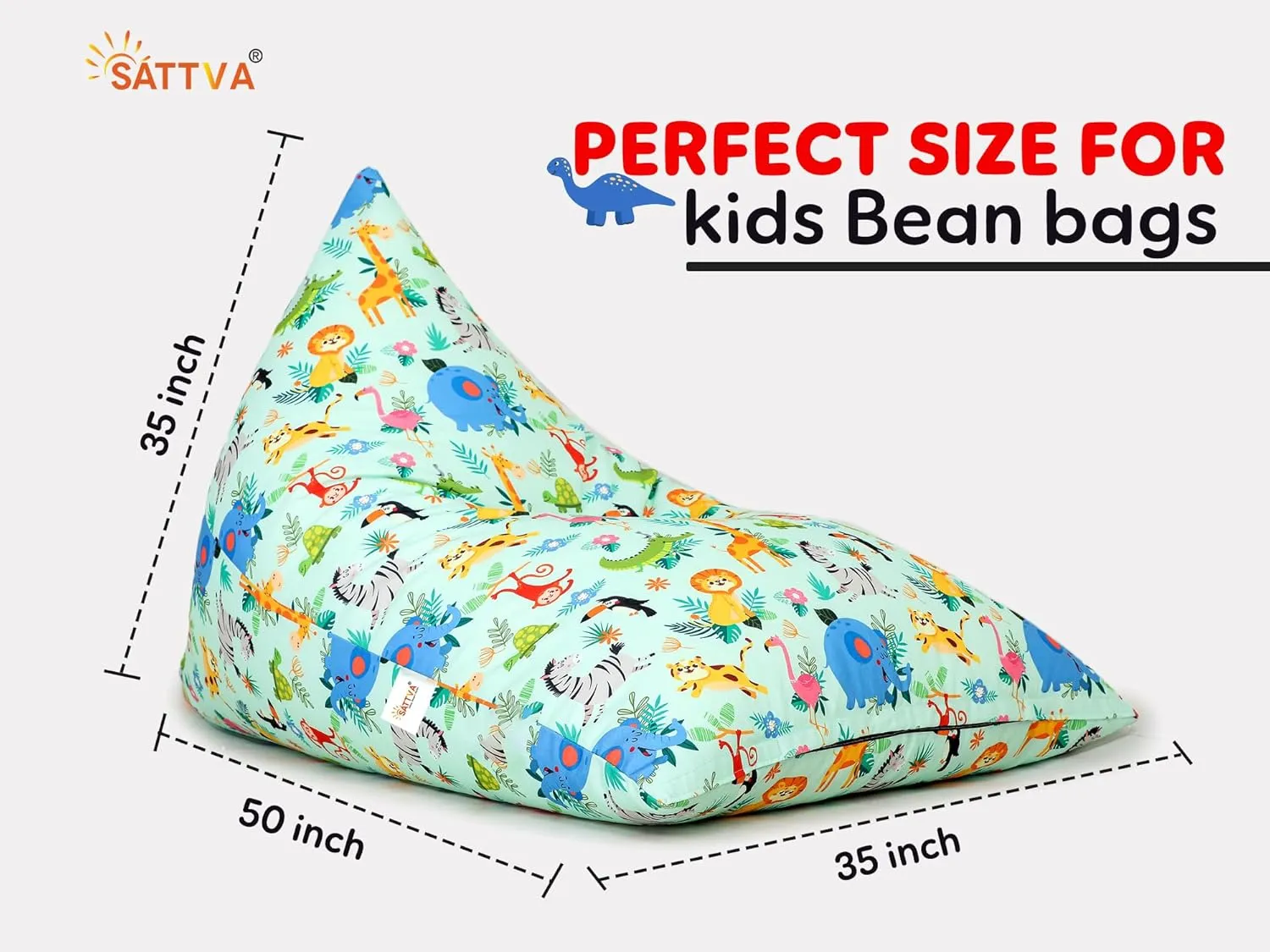 SATTVA Kids Triangle Canvas Bean Bag Cover (No Filling) Organize Stuffed Animal Storage, Beans, Toys Ultra Soft Zipper Bean Bag Chairs for Teens & Adults_Animal Print