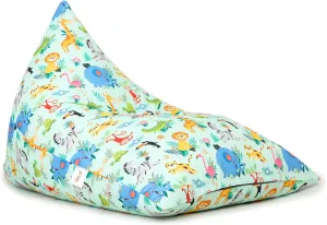 SATTVA Kids Triangle Canvas Bean Bag Cover (No Filling) Organize Stuffed Animal Storage, Beans, Toys Ultra Soft Zipper Bean Bag Chairs for Teens & Adults_Animal Print