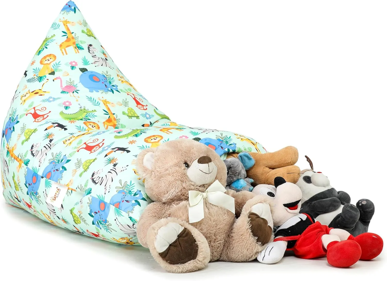 SATTVA Kids Triangle Canvas Bean Bag Cover (No Filling) Organize Stuffed Animal Storage, Beans, Toys Ultra Soft Zipper Bean Bag Chairs for Teens & Adults_Animal Print