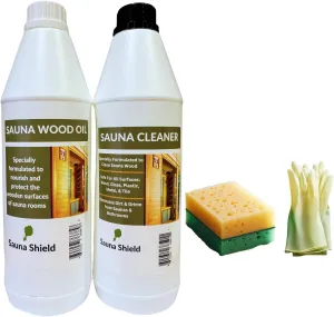 Sauna Wood Care Set (1L Each) – Sauna Wood Oil & Sauna Wood Cleaner with Applicator Sponge & Gloves