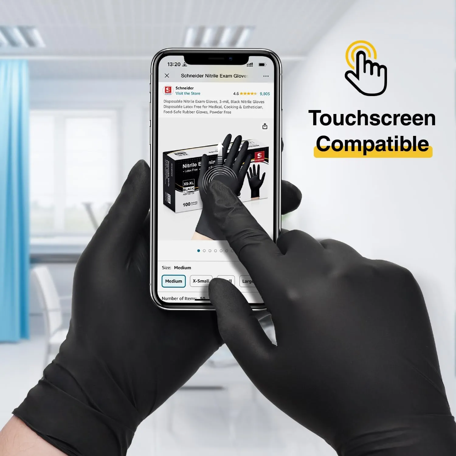 Schneider Nitrile Exam Gloves, Black Latex Free Powder Free Disposable Gloves for Medical, Cooking, Cleaning, and Food Prep