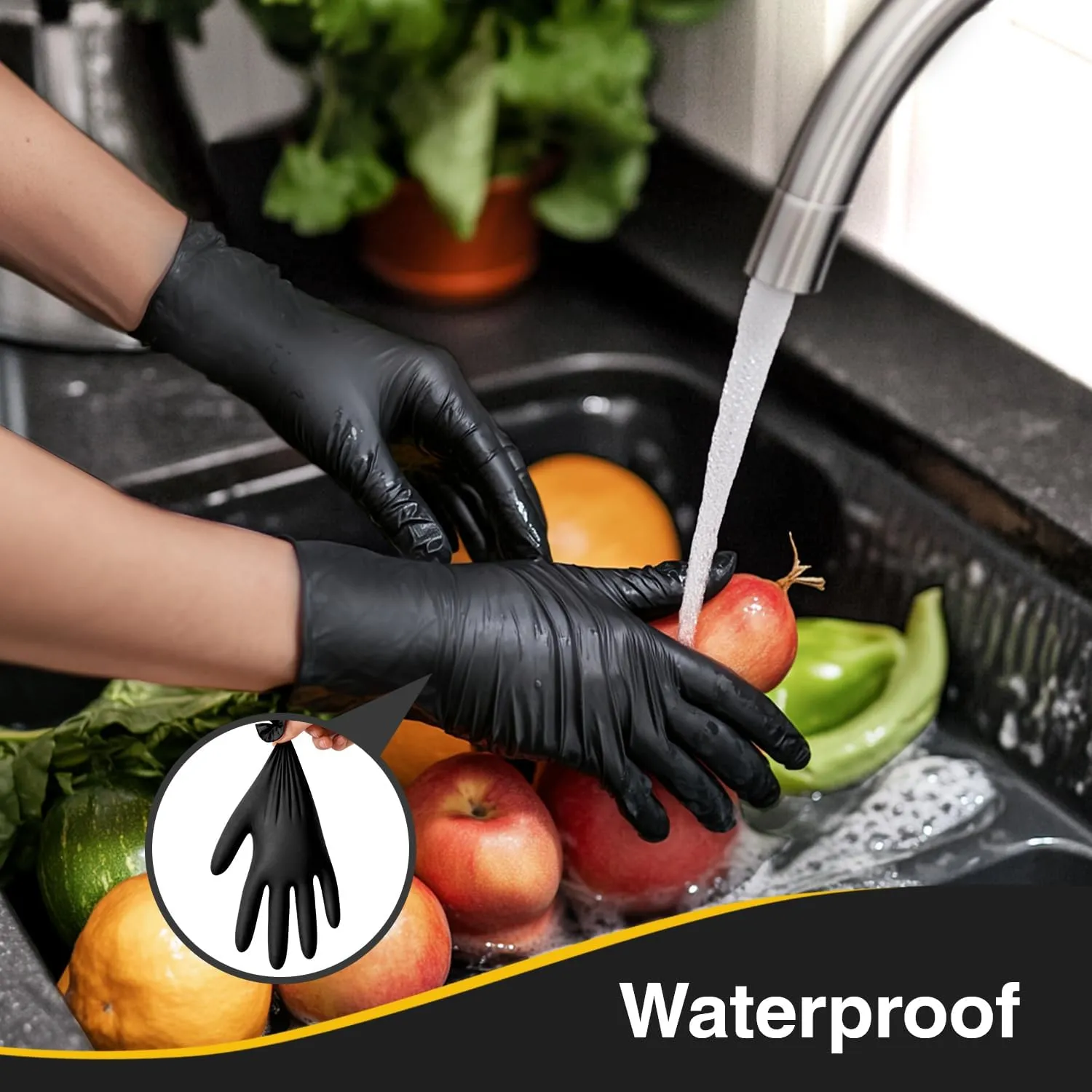 Schneider Nitrile Exam Gloves, Black Latex Free Powder Free Disposable Gloves for Medical, Cooking, Cleaning, and Food Prep