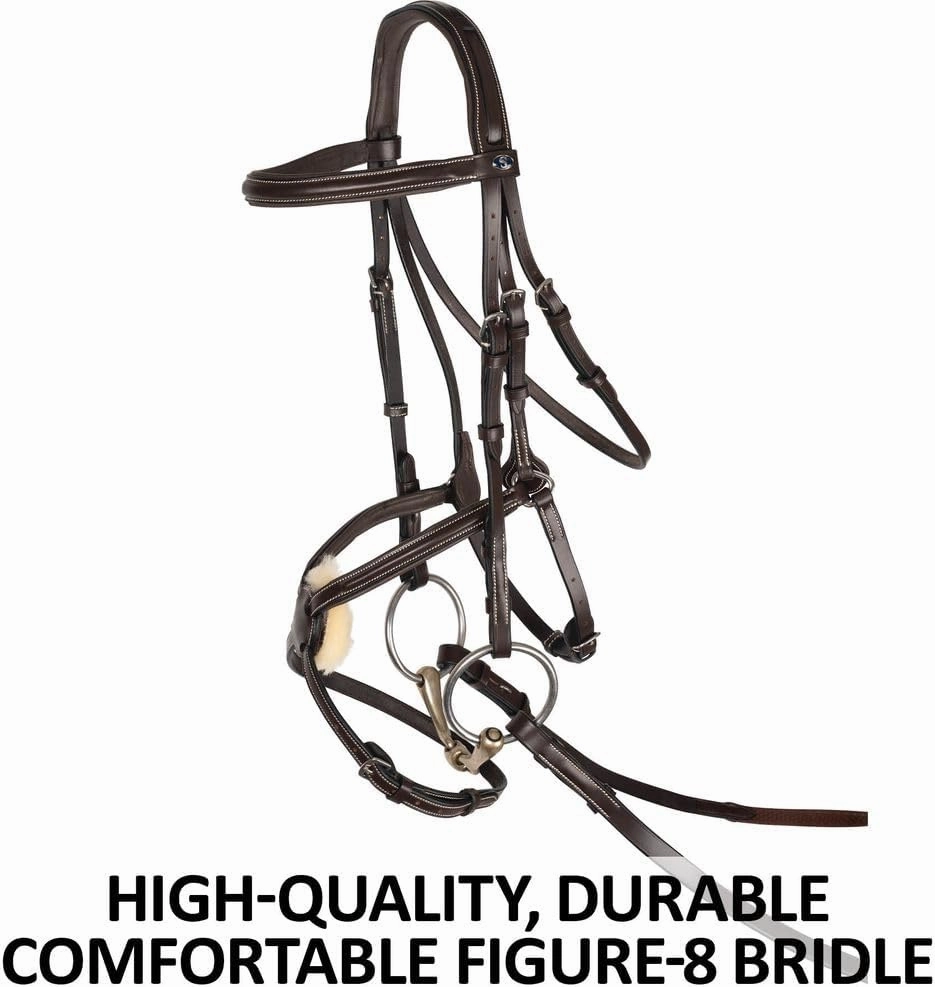 Schneiders Figure 8 English Jump Bridle for Horses Buffalo Leather | Fancy Stitching | Comfort Crown | Non-Slip Reins Included | Adjustable Fit
