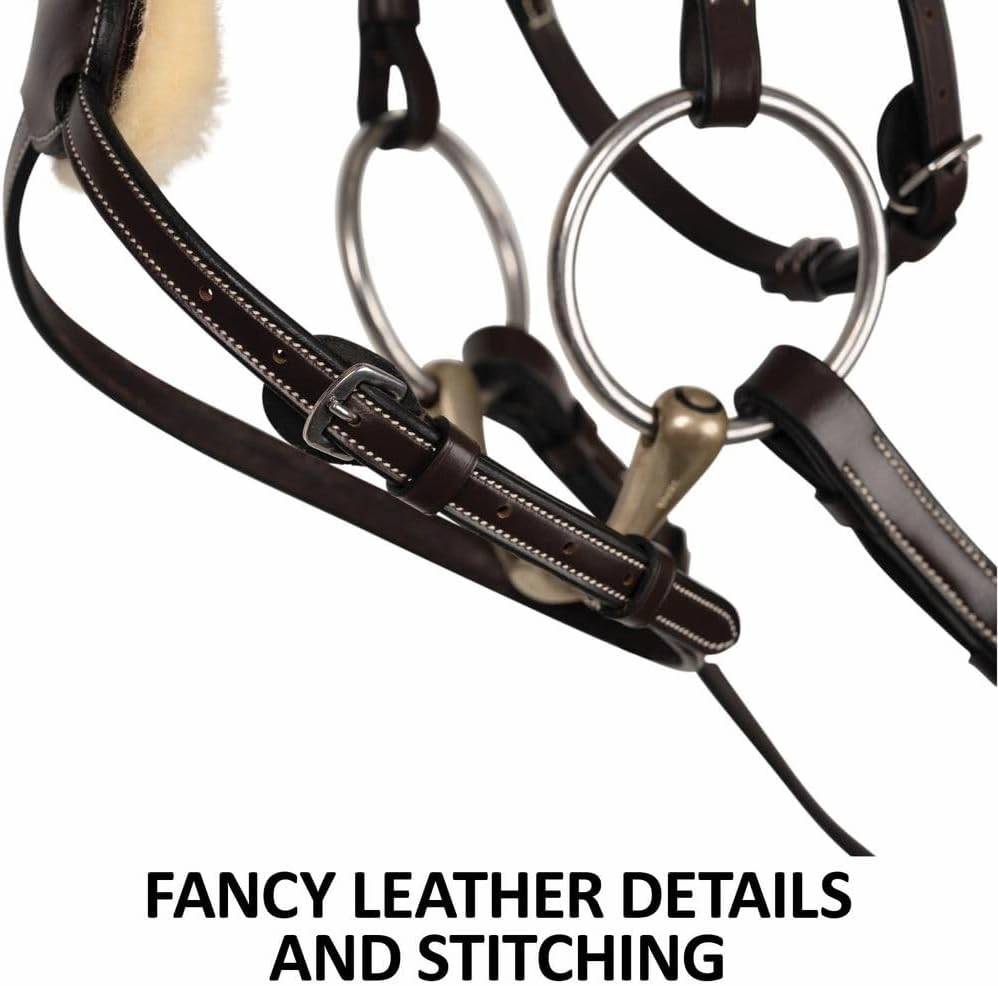 Schneiders Figure 8 English Jump Bridle for Horses Buffalo Leather | Fancy Stitching | Comfort Crown | Non-Slip Reins Included | Adjustable Fit