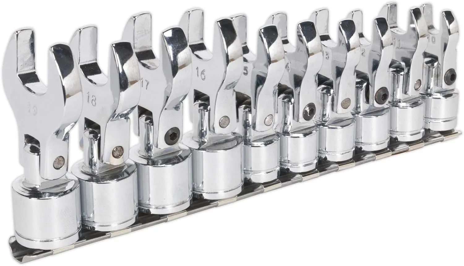 Sealey Siegen S01043 Flexible Crow's Foot Open End Spanner Set 10pc, Silver, 3/8" Sq Drive Metric