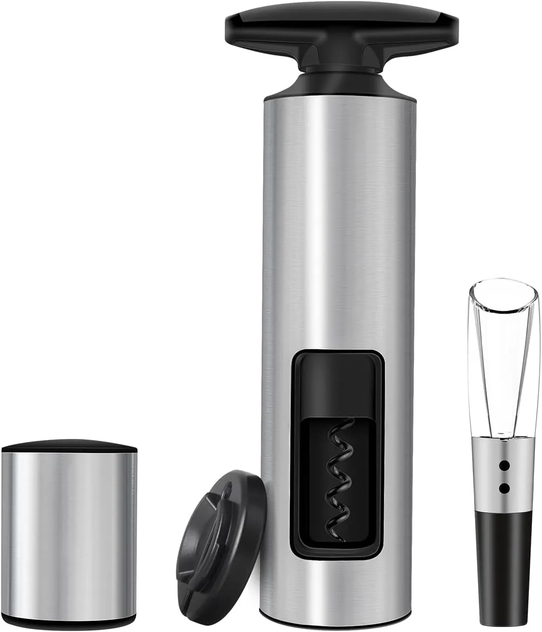 Self-Pulling Wine Opener Set, Twist Wine Corkscrew with Foil Cutter/Premium Vacuum Stopper & Wine Aerator Pourer, Eco-Friendly, Waiter Corkscrew, Manual Wine Opener Gifts(Stainless Steel)