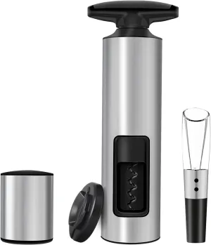 Self-Pulling Wine Opener Set, Twist Wine Corkscrew with Foil Cutter/Premium Vacuum Stopper & Wine Aerator Pourer, Eco-Friendly, Waiter Corkscrew, Manual Wine Opener Gifts(Stainless Steel)