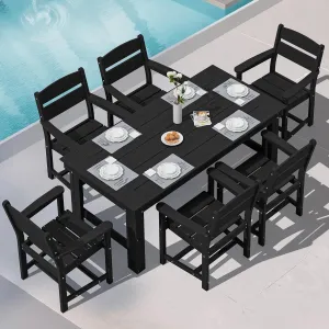 SERWALL Outdoor Dining Table Set, 67‘’ HDPE Patio Dining Set for 6, All-Weather Outdoor Table and Chairs Set for Deck