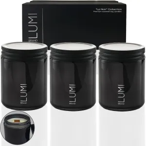 Set of 3 Scented Soy Candles Gift Set | Le Noir Collection | 3 Scented Candles - Men's Cologne, Red Teakwood, Bergamot & Oud | Crackling Wood Wick | Clean Burn | 40 HR Burn Time, 7oz Each