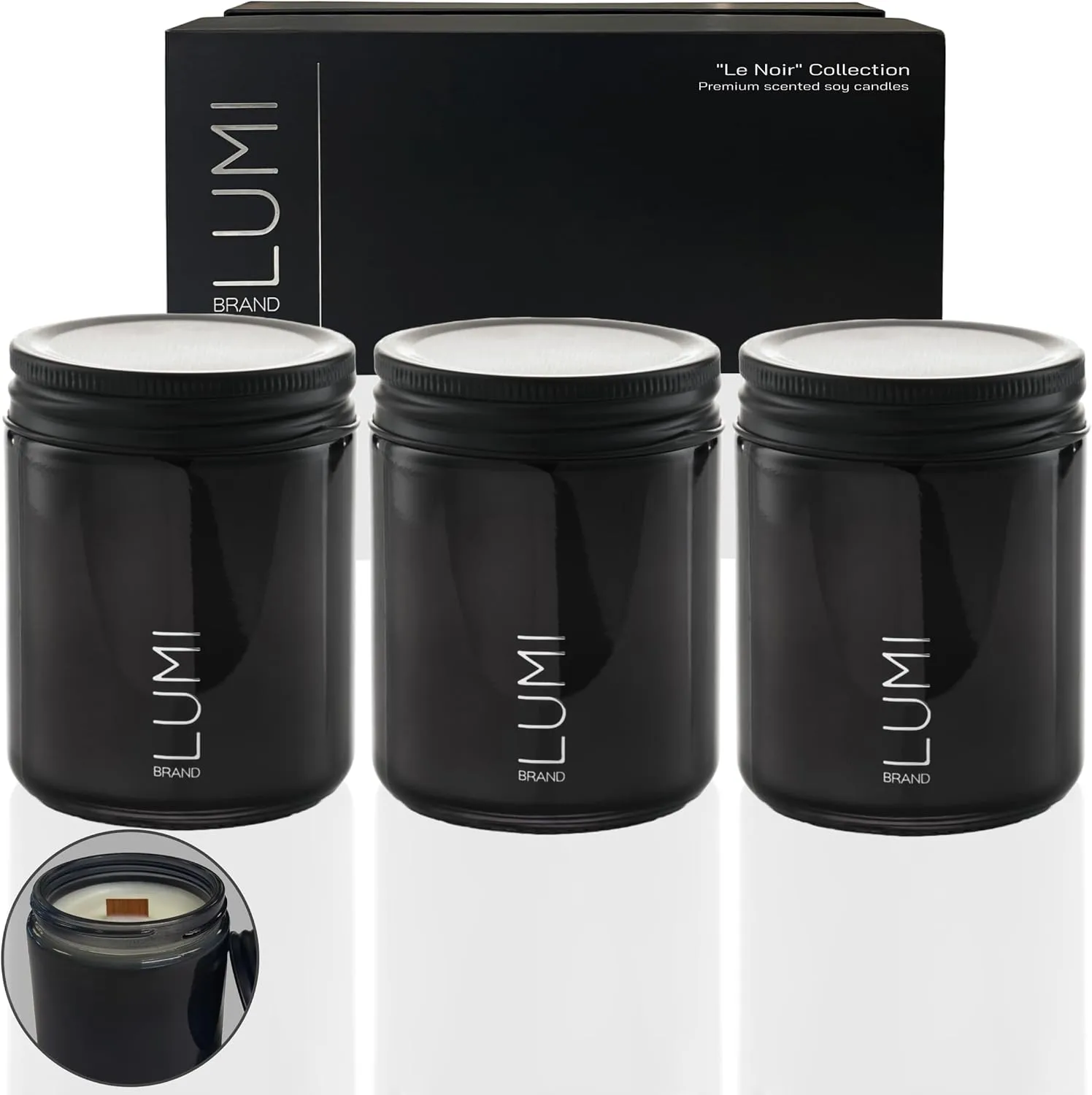 Set of 3 Scented Soy Candles Gift Set | Le Noir Collection | 3 Scented Candles - Men's Cologne, Red Teakwood, Bergamot & Oud | Crackling Wood Wick | Clean Burn | 40 HR Burn Time, 7oz Each