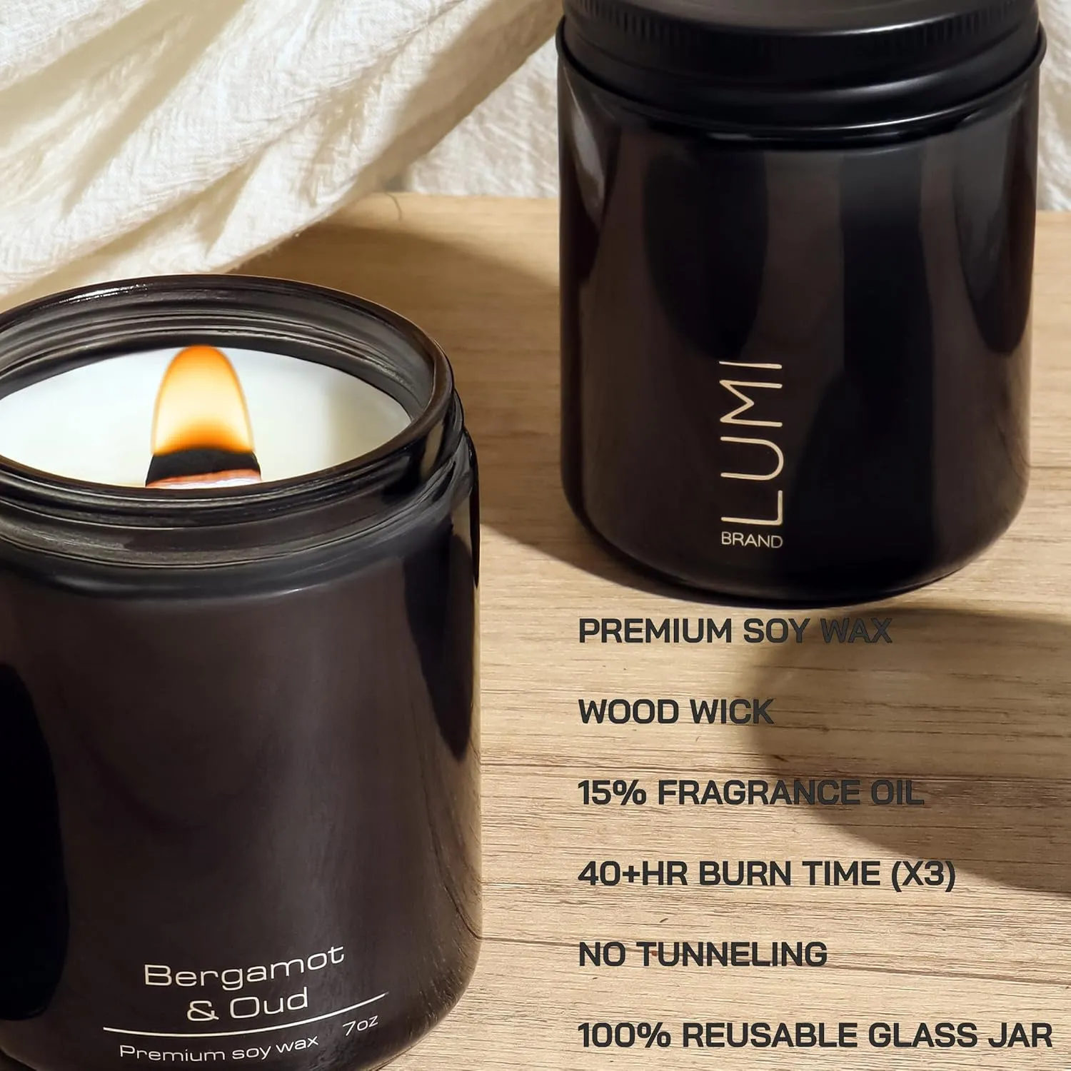 Set of 3 Scented Soy Candles Gift Set | Le Noir Collection | 3 Scented Candles - Men's Cologne, Red Teakwood, Bergamot & Oud | Crackling Wood Wick | Clean Burn | 40 HR Burn Time, 7oz Each