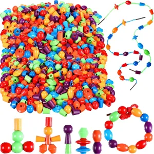 Shappy 324 Pcs Lacing Beads for Toddler 1-6 Years for School Classroom Wooden String Beads Threading Toys Toddler Montessori Kids Lacing Toys Preschool Fine Motor Skills Plaything Educational