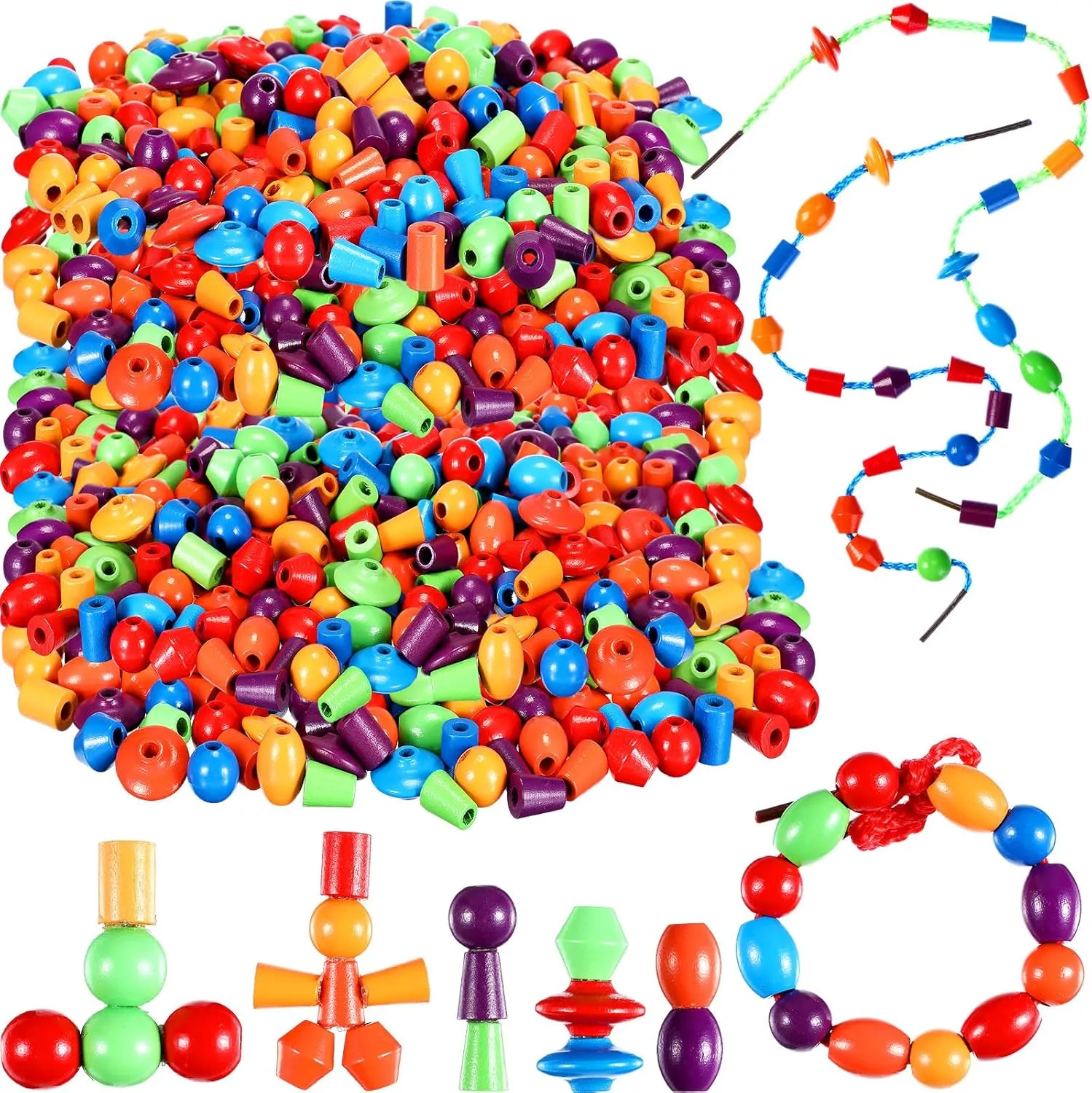 Shappy 324 Pcs Lacing Beads for Toddler 1-6 Years for School Classroom Wooden String Beads Threading Toys Toddler Montessori Kids Lacing Toys Preschool Fine Motor Skills Plaything Educational
