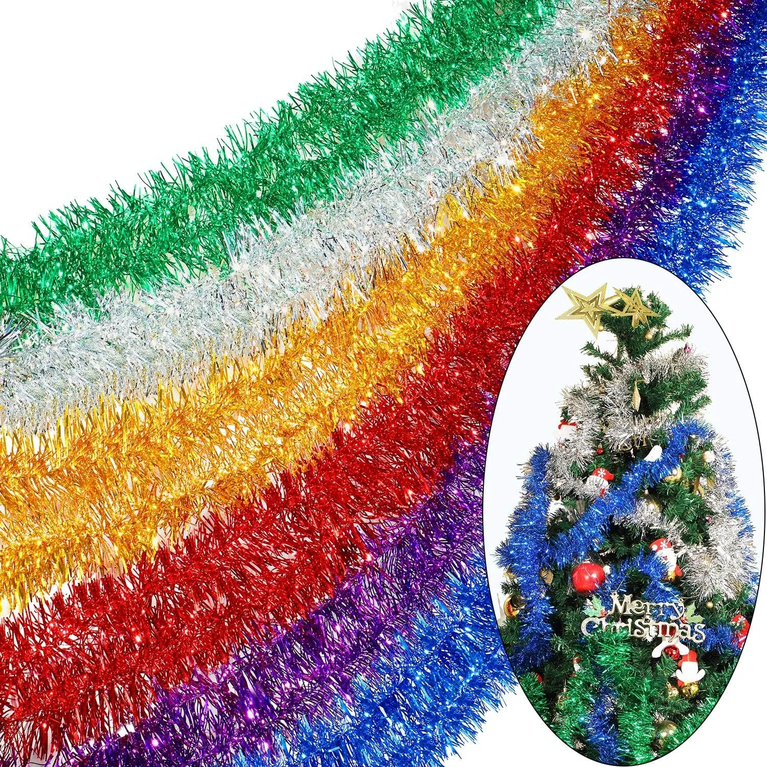 Shappy 88.5 ft 6 Rolls Wedding Tinsel Garland Decor Glitter Metallic Twist Garland Wedding Summer Luau Birthday Party Indoor Outdoor Hanging Home Decor(Blue)