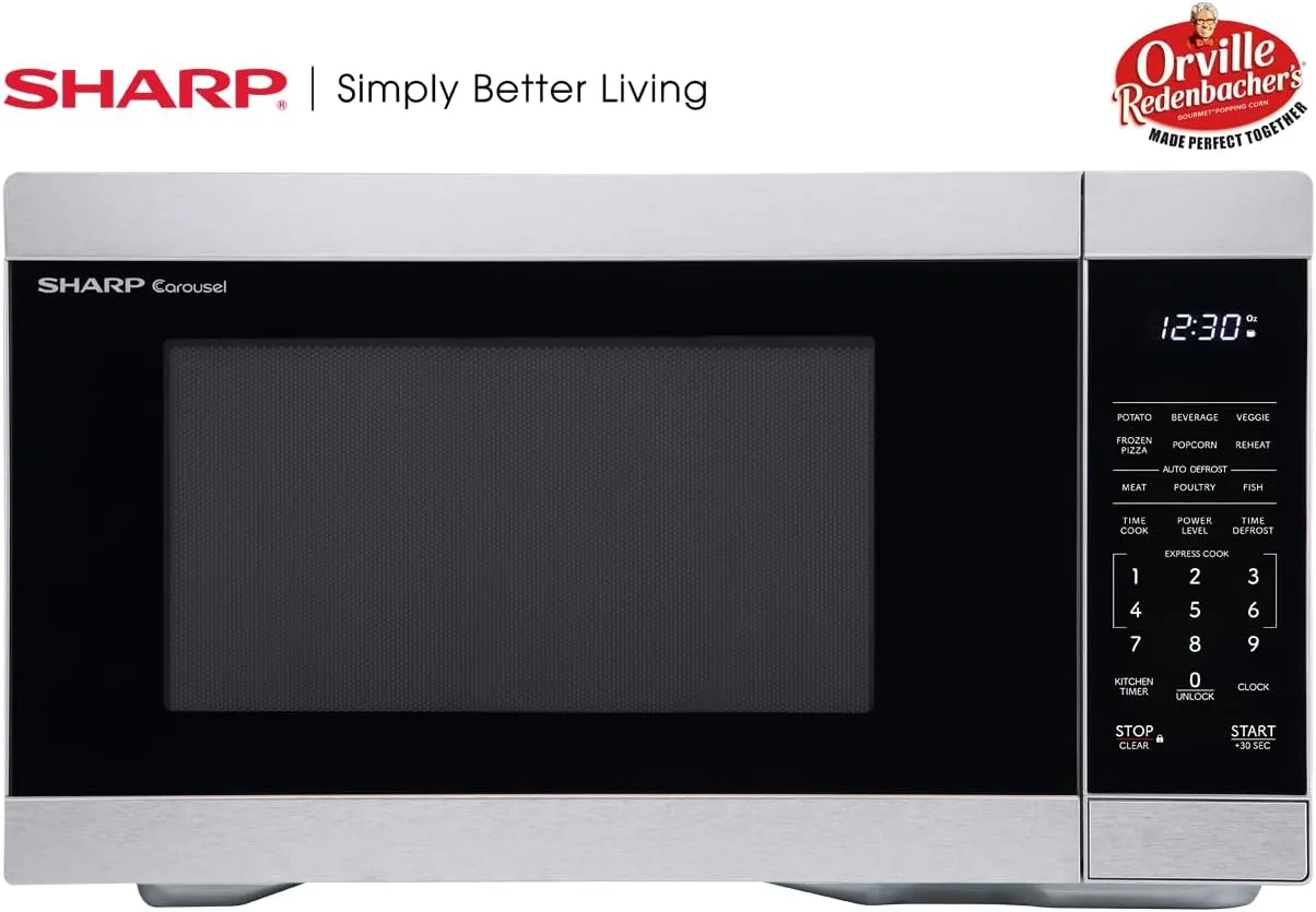 SHARP SMC1162KS Countertop Microwave Oven with Removable 12.4" Carousel Turntable, Orville Redenbacher's Certified, 1.1 Cubic Feet CuFt, Stainless Steel