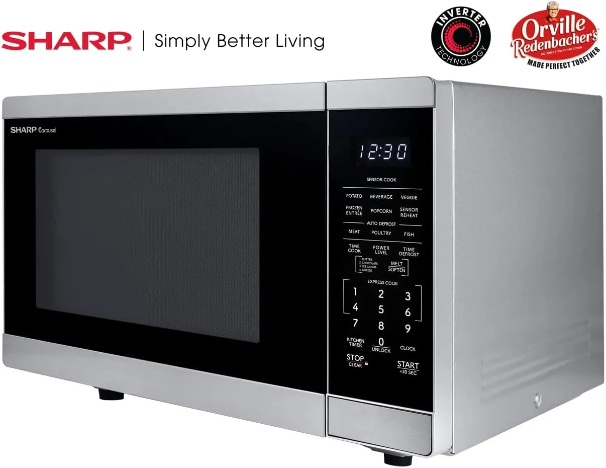 SHARP ZSMC1464KS Countertop Microwave Oven with Removable 12.4" Carousel Turntable. Orville Redenbacher's Certified. 1.4 Cubic Feet, 1100 Watt CuFt, Stainless Steel
