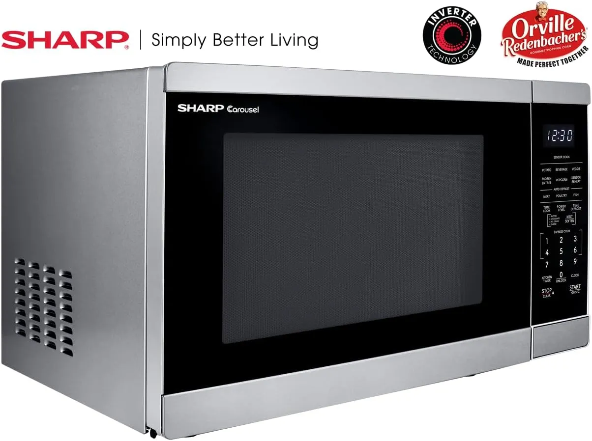 SHARP ZSMC1464KS Countertop Microwave Oven with Removable 12.4" Carousel Turntable. Orville Redenbacher's Certified. 1.4 Cubic Feet, 1100 Watt CuFt, Stainless Steel