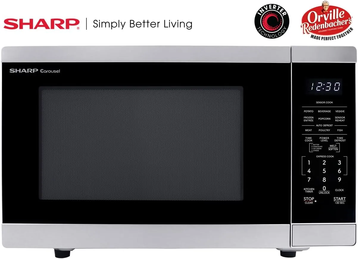 SHARP ZSMC1464KS Countertop Microwave Oven with Removable 12.4" Carousel Turntable. Orville Redenbacher's Certified. 1.4 Cubic Feet, 1100 Watt CuFt, Stainless Steel