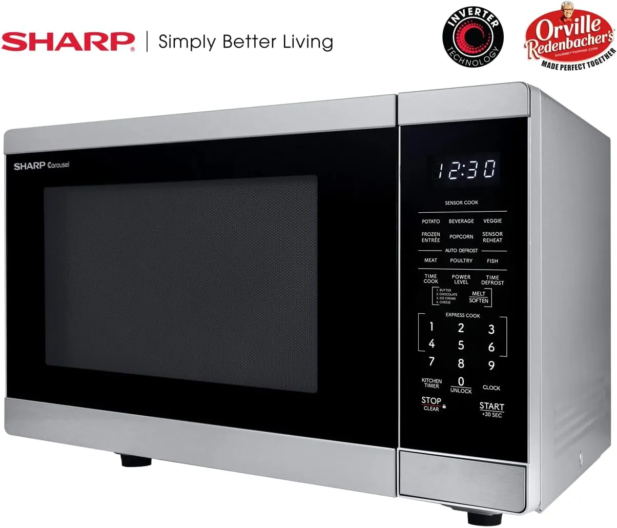 SHARP ZSMC1464KS Countertop Microwave Oven with Removable 12.4" Carousel Turntable. Orville Redenbacher's Certified. 1.4 Cubic Feet, 1100 Watt CuFt, Stainless Steel