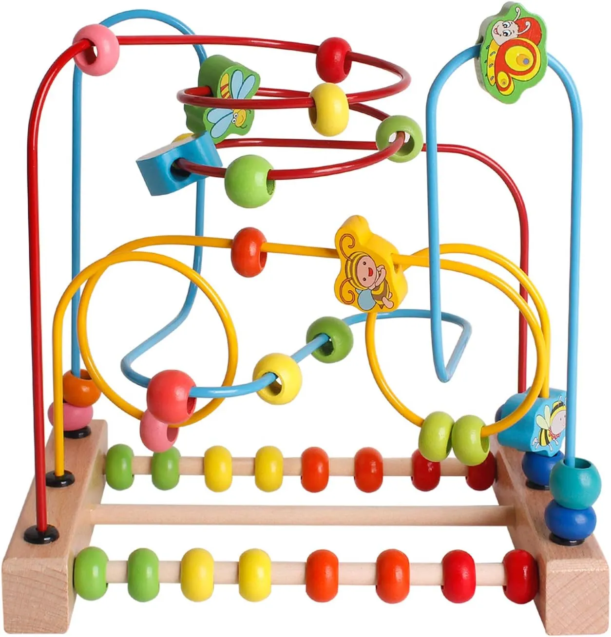 SHIERDU Wooden Toys with Animals Graphics Bead Maze Game Educational Abacus Beads Circle Toys Colorful Roller Coaster Game Gift for Toddlers Kids Children Girls Boys