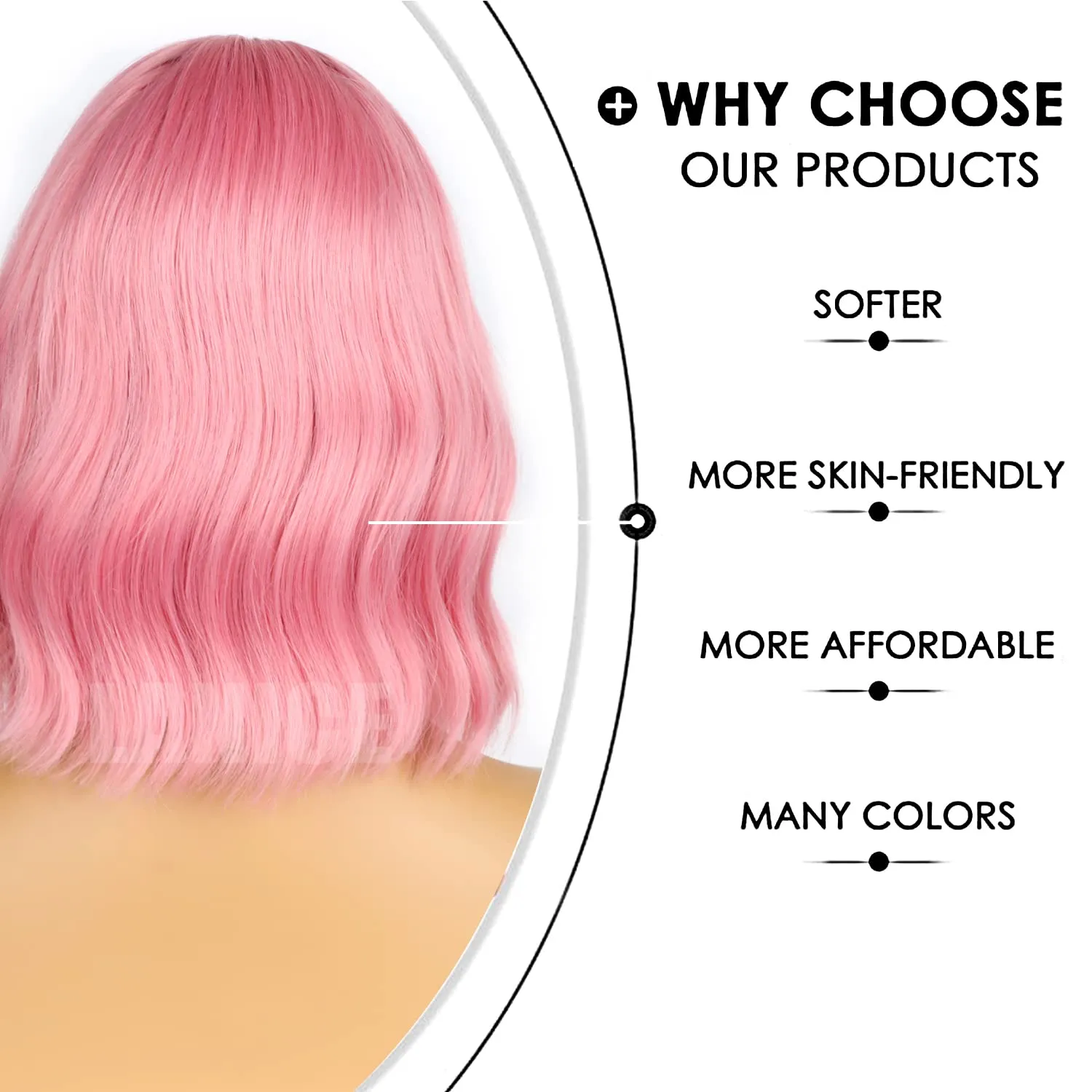 Short Bob Pink Wigs with Bangs for Women Loose Wavy Hair Shoulder Length Wigs Synthetic Colorful Wigs for Cosplay Daily PartyUse(Pink,12inch)