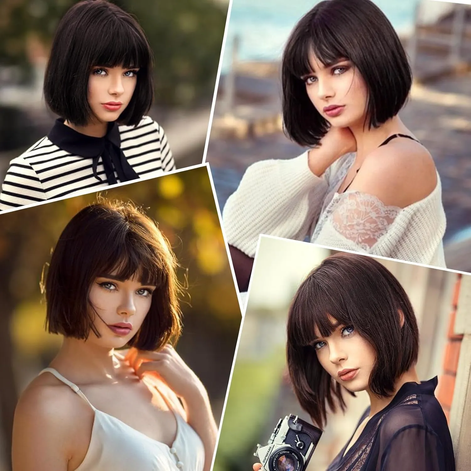 Short Brown Bob Wig With Bangs Straight Bob Wigs for Women Brown Bob Synthetic Wig Super Soft and Easy to Wear Straight Bob Wig Colorful Synthetic Wig for Daily Cosplay Halloween