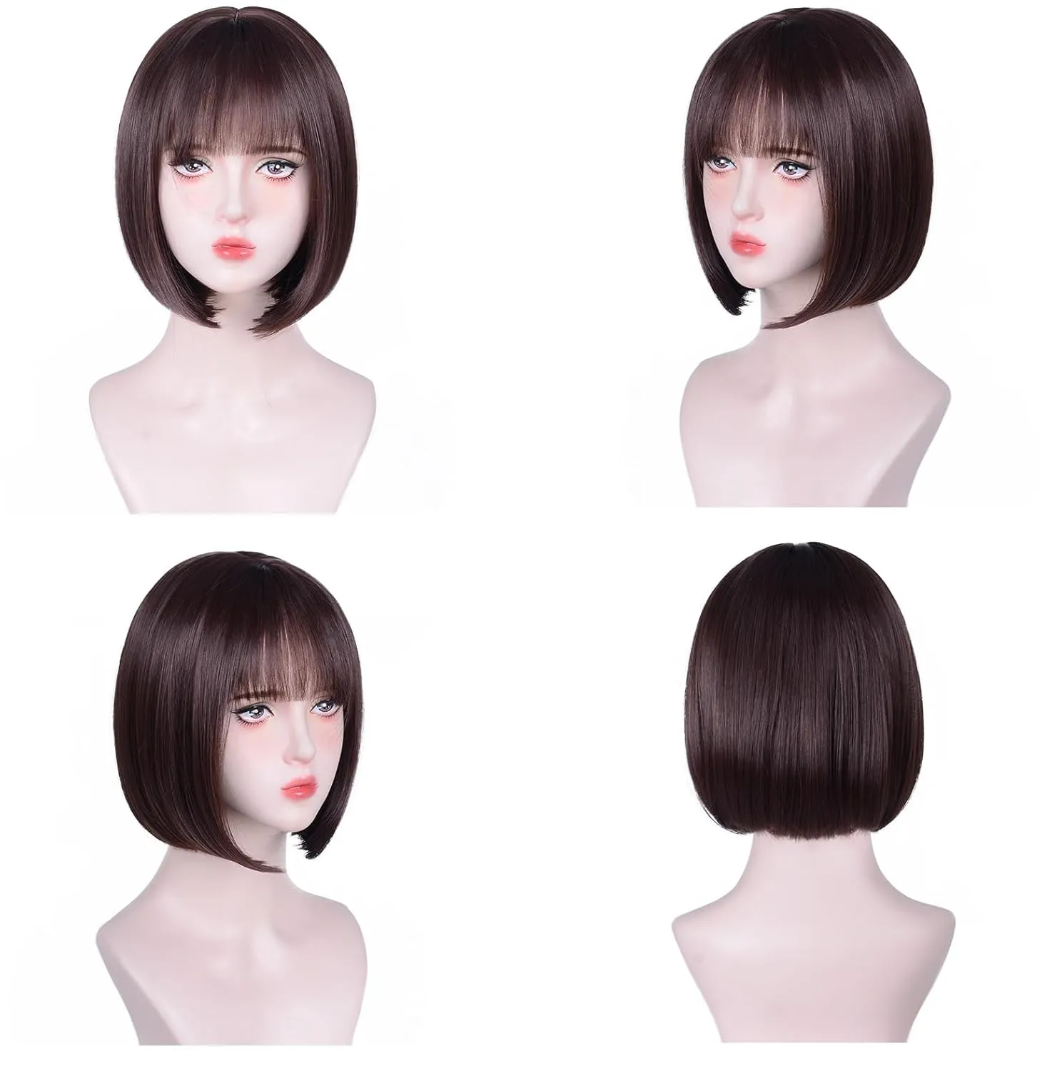 Short Brown Bob Wig With Bangs Straight Bob Wigs for Women Brown Bob Synthetic Wig Super Soft and Easy to Wear Straight Bob Wig Colorful Synthetic Wig for Daily Cosplay Halloween