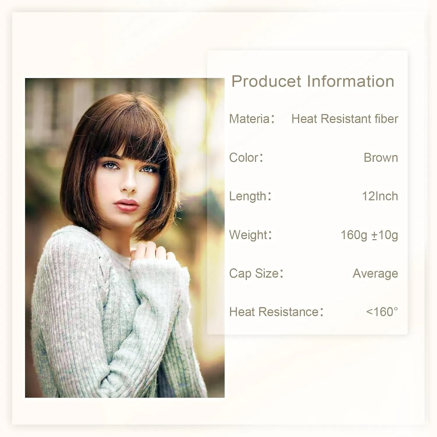 Short Brown Bob Wig With Bangs Straight Bob Wigs for Women Brown Bob Synthetic Wig Super Soft and Easy to Wear Straight Bob Wig Colorful Synthetic Wig for Daily Cosplay Halloween