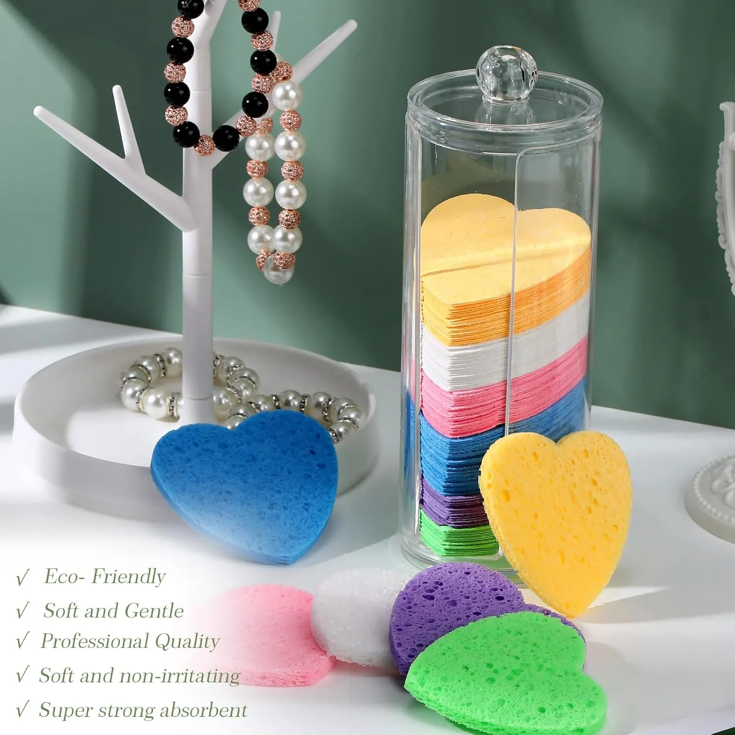 Sieral 120 Pcs Compressed Facial Sponges with Container Disposable Face Sponge Pads for Washing Face Cleansing Exfoliating Esthetician Makeup Removal(Heart,Colorful)
