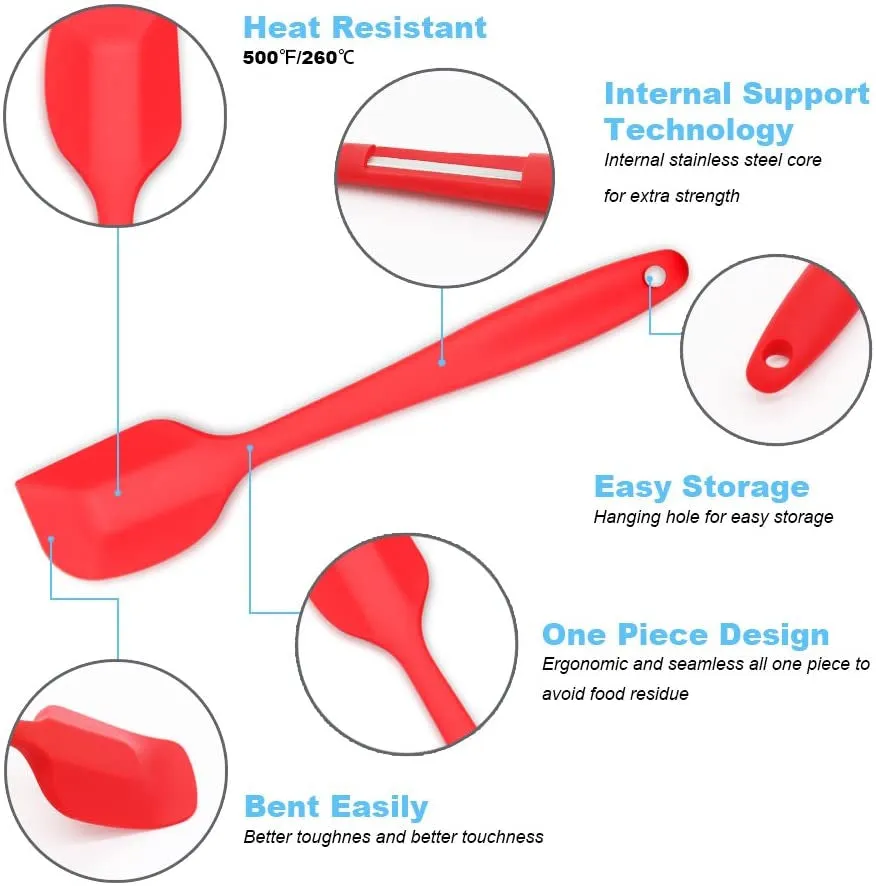 Silicone Spatula 4-Piece Set, Heat-Resistant Non-Stick Rubber Spatulas with Stainless Steel Core, Orange