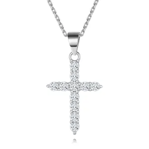 Silver Cross Necklace Handcrafted from S925 Sterling Silver, Set with Cubic Zirconia & Plated in White Gold. Timeless Design, Bringing Good Luck, Protection, and Faith. Cross Faith Necklace for Women.