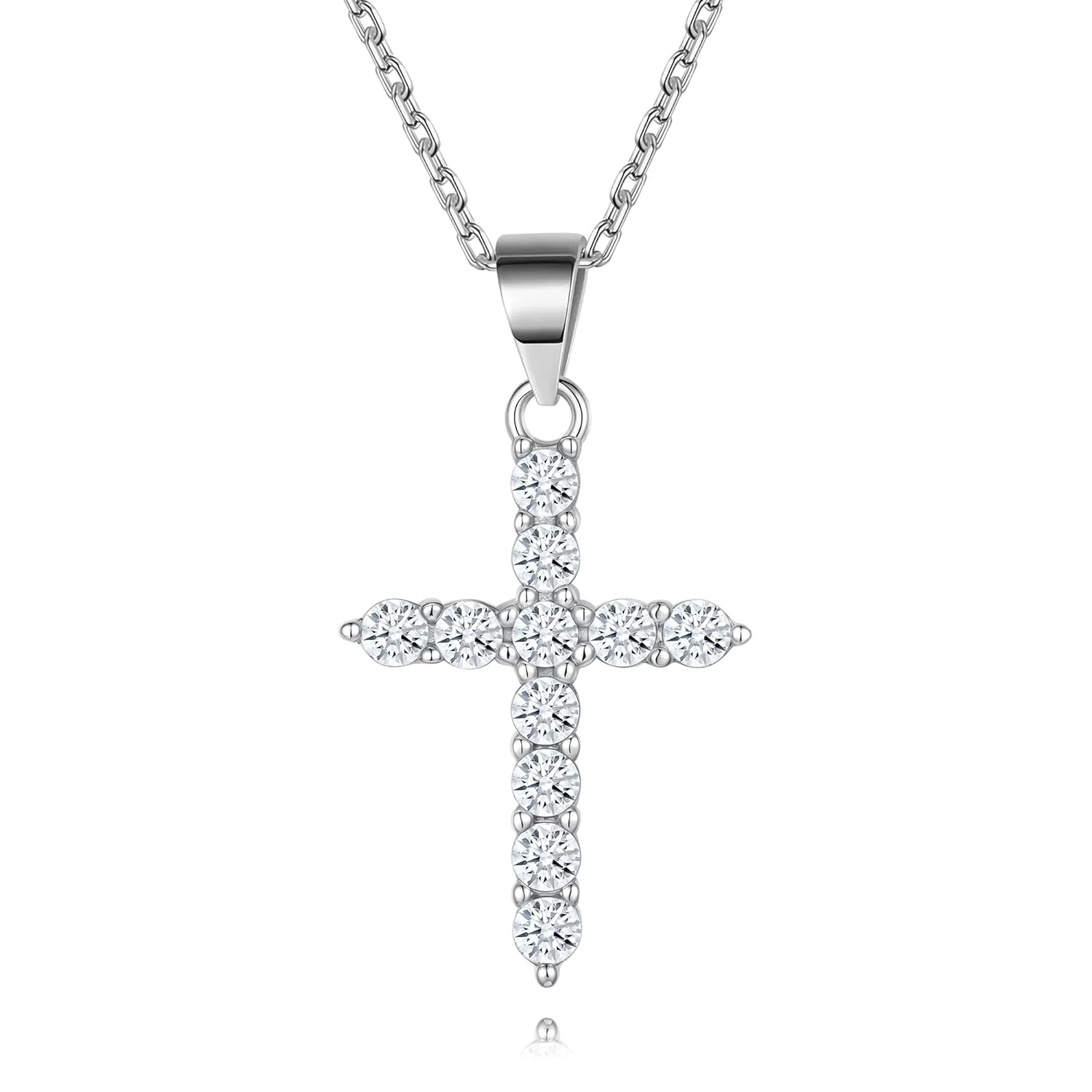 Silver Cross Necklace Handcrafted from S925 Sterling Silver, Set with Cubic Zirconia & Plated in White Gold. Timeless Design, Bringing Good Luck, Protection, and Faith. Cross Faith Necklace for Women.