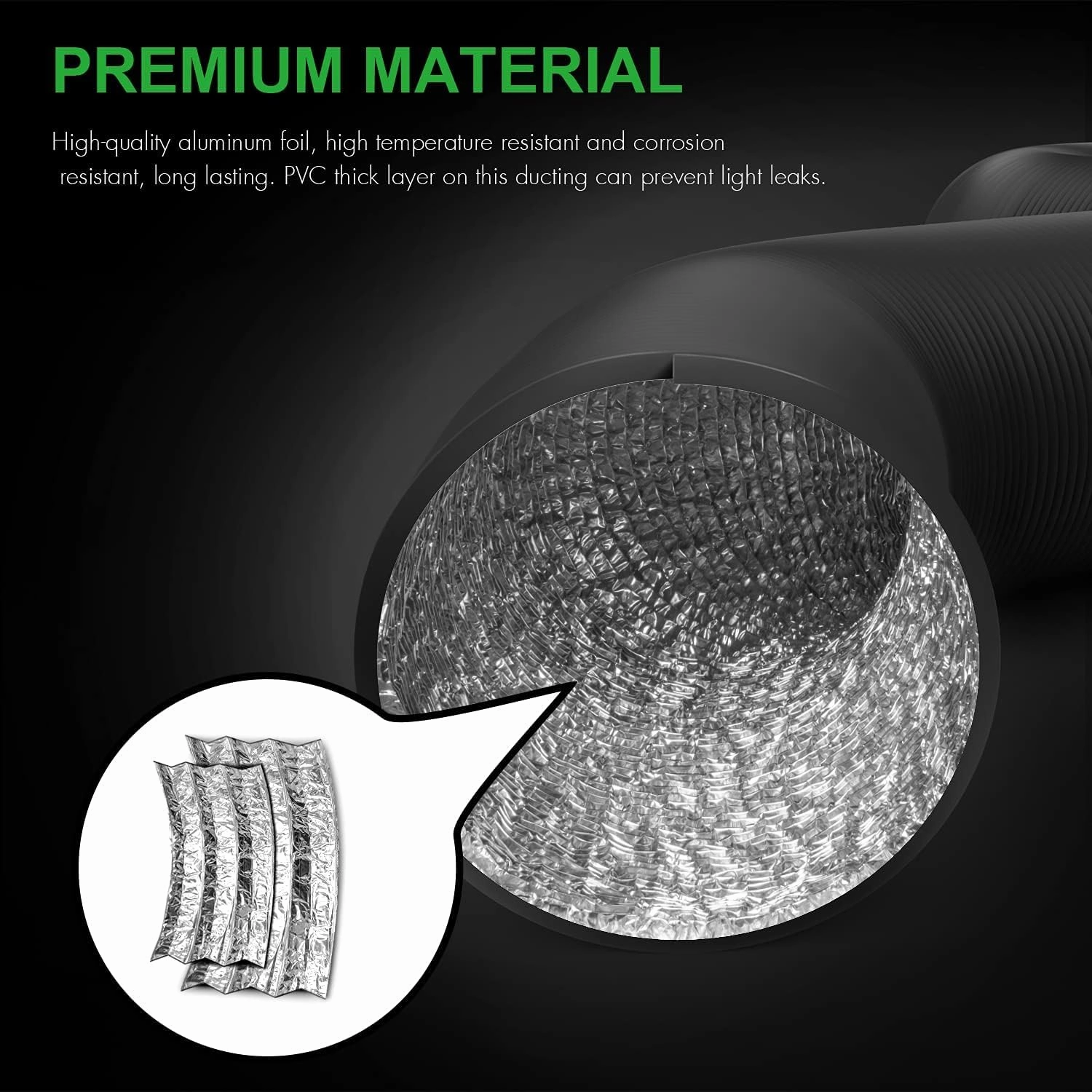 Simple Deluxe 12 Inch Flexible Air Aluminum Ducting, 25-Feet Long Vent Hose for HVAC Ventilation and Exhaust, 2 Clamps, Black