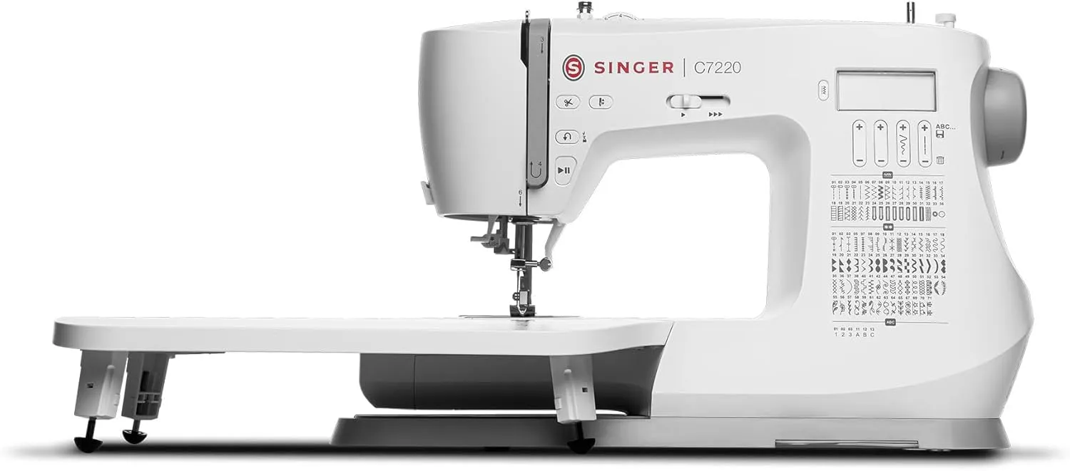 SINGER C7220 Computerized Sewing Machine with Extension Table & Accessory Kit | 200 Built-in Stitches, 8 One-step Buttonhole Styles, Alphabet Font, Speed Control Lever & LCD Screen