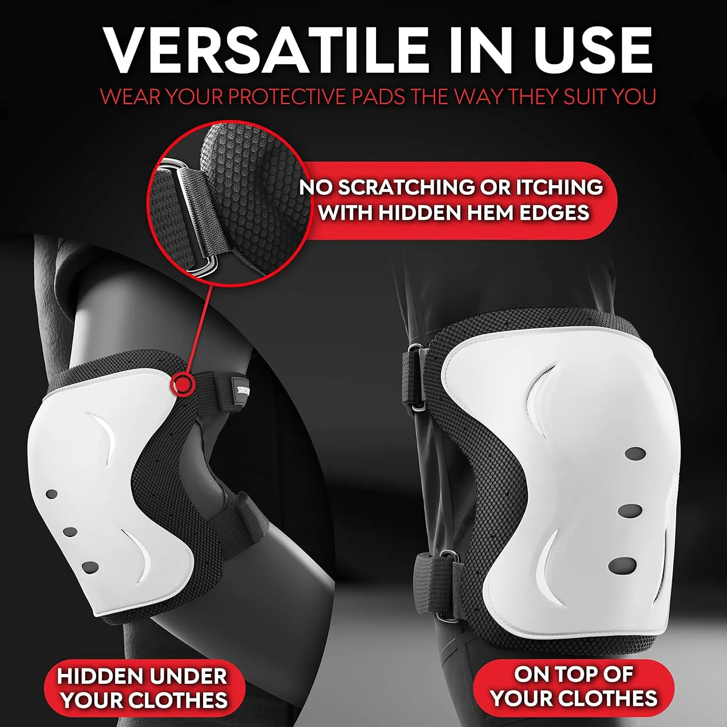 SKATEWIZ Skating Protective Gear Adults & Kids [6pc] incl. Knee Pads, Elbow Pads Wrist Guards for Roller Skating & Skateboarding