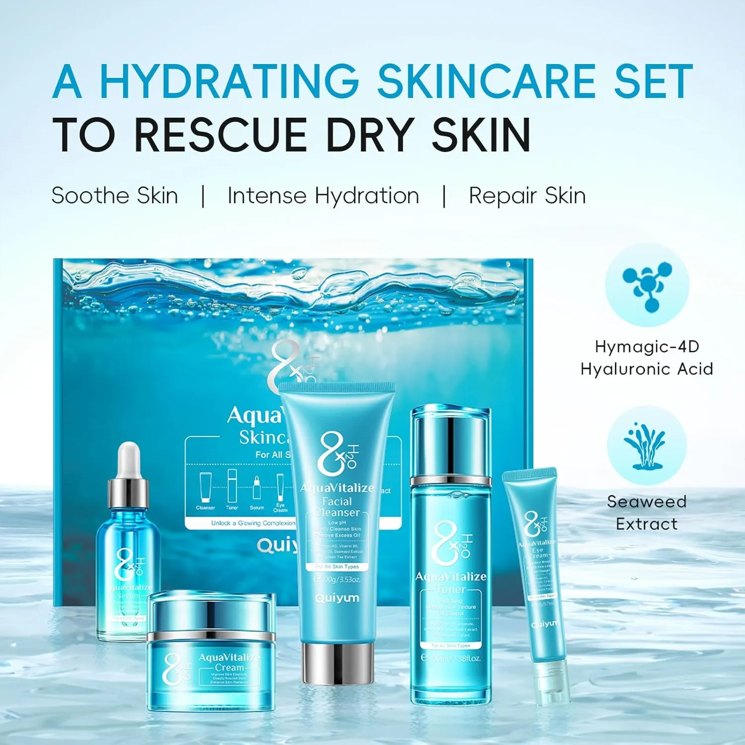 Skin Care Sets for Women, Beauty Hydrated Skincare 5 PCS, Smooth Firm Repair Glow Up, Facial Skincare Routine Kit, Skincare Gift Sets for Face Cleanser, Cream, Eye Cream, Toner, Serum
