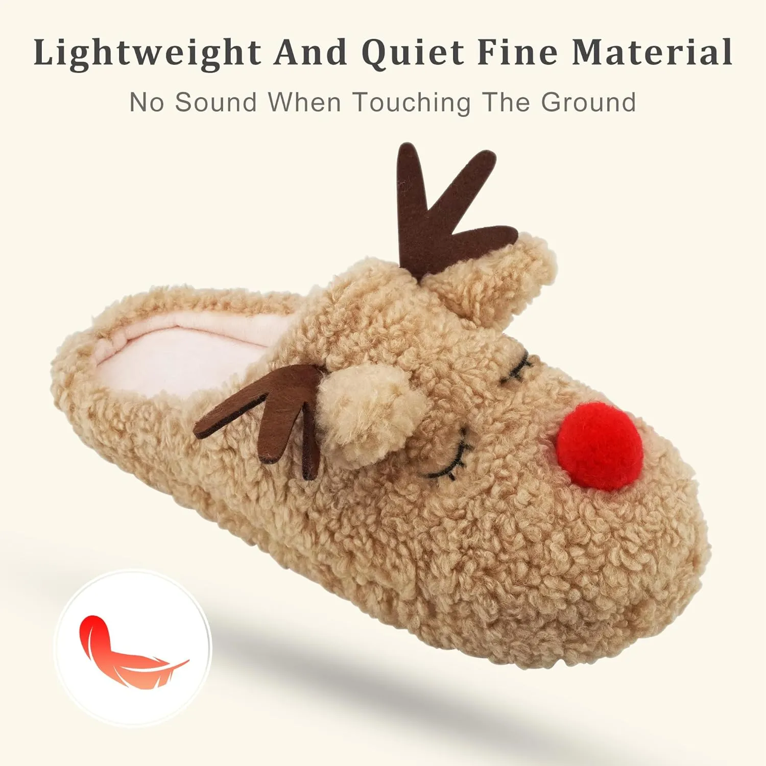 SKYWHEEL Women's Reindeer Slippers - Comfortable Plush Warm Non-Slip Slippers for Christmas, Family, Holiday, Winter, House, Indoor, Outdoor, Bedroom