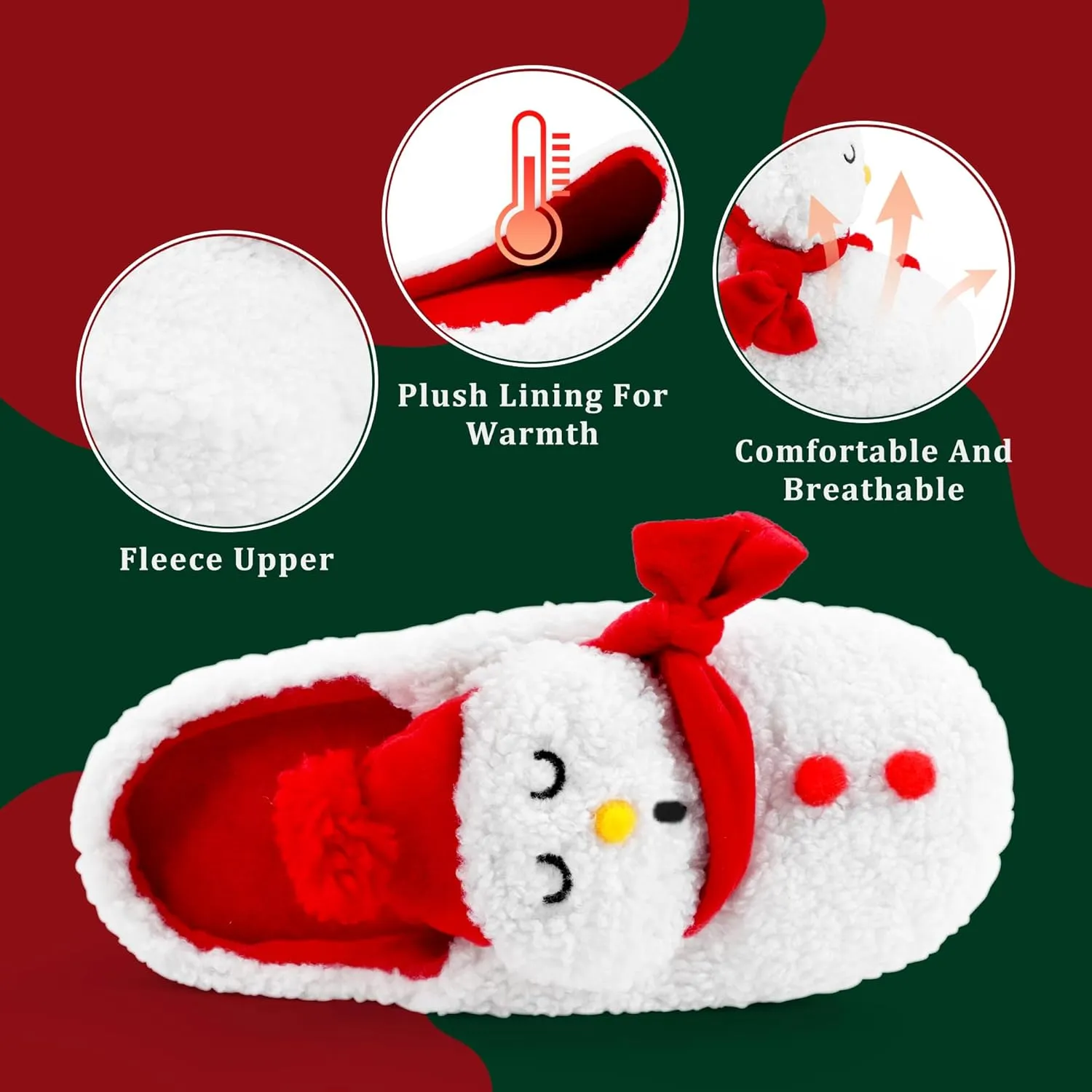 SKYWHEEL Women's Reindeer Slippers - Comfortable Plush Warm Non-Slip Slippers for Christmas, Family, Holiday, Winter, House, Indoor, Outdoor, Bedroom