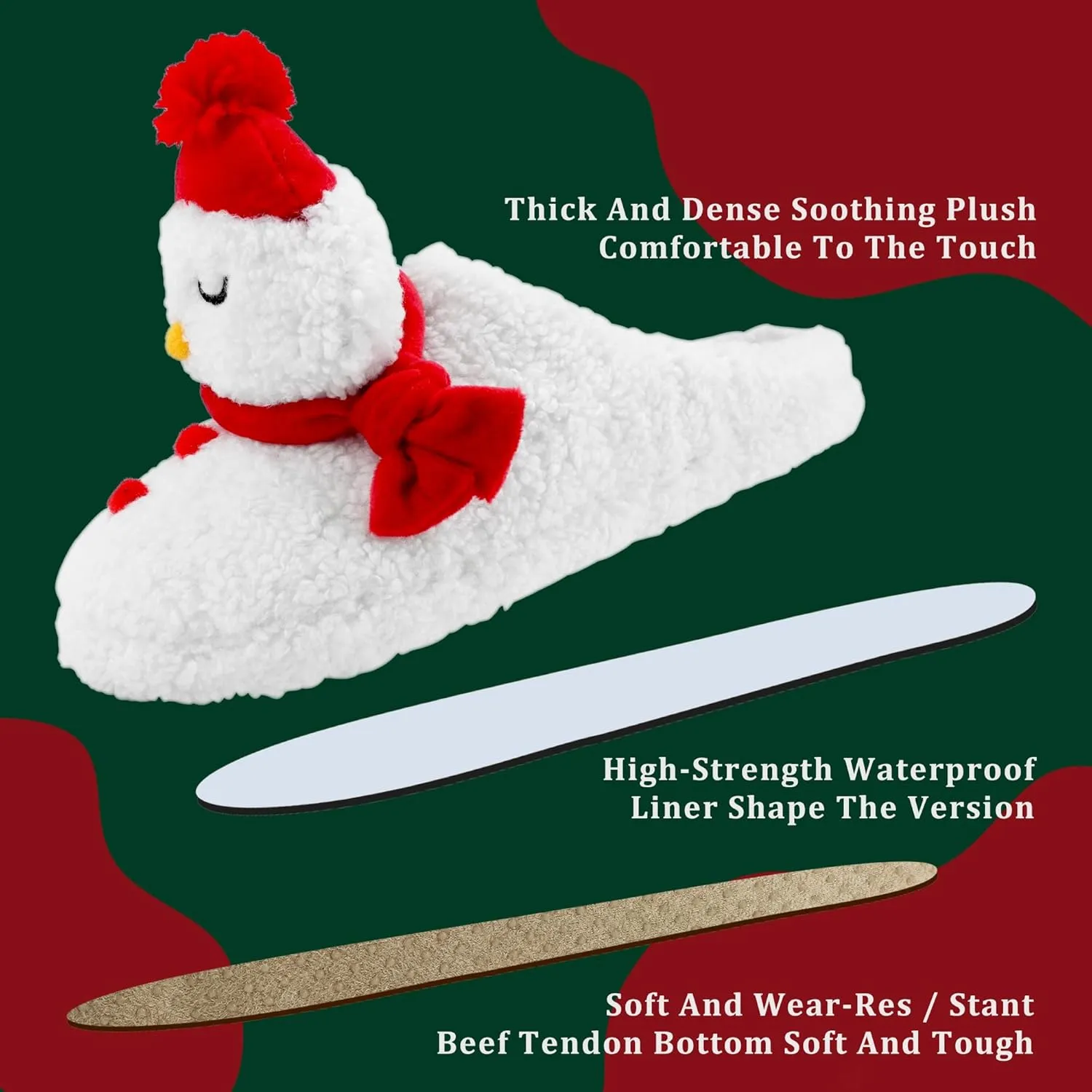 SKYWHEEL Women's Reindeer Slippers - Comfortable Plush Warm Non-Slip Slippers for Christmas, Family, Holiday, Winter, House, Indoor, Outdoor, Bedroom