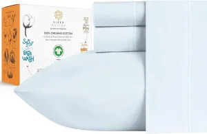 Sleep Mantra Premium 100% Organic Cotton Bed Sheet Set - Soft & Cooling Percale Weave - 4 Piece Bedding Set with Deep Pocket - GOTS Certified - Breathable & Eco-Friendly (Cal King, Blue)